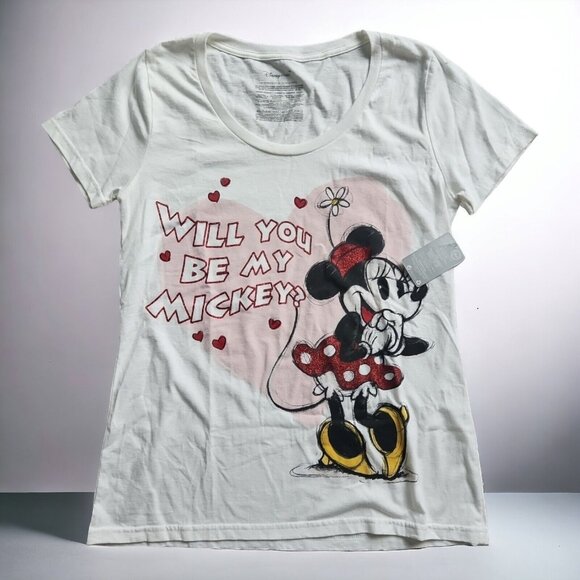 Disney Store Tops - Disney Minnie Mouse Heart "Will You Be My Mickey?" Graphic Womens T-Shirt Size L